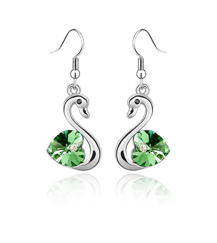 Модные серьги в форме сердца с маленькими лебедями и кристаллами женские