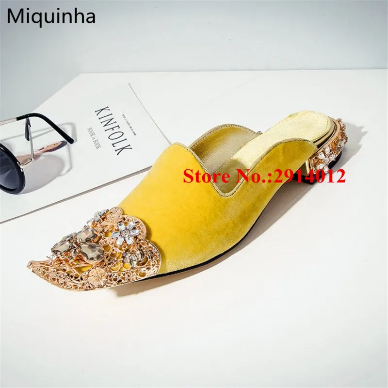 Новый Sapato синий бархат Chaussure Femme из металла кристалл вырезами острый носок Slip On