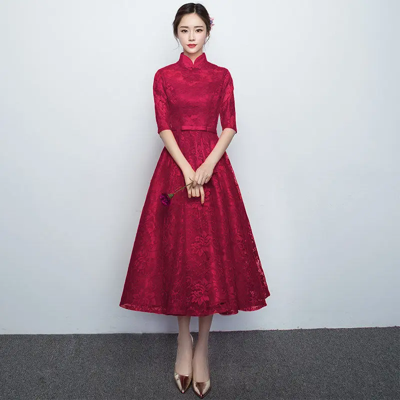 Шампанское невесты кружево платье Qipao женские вечерние платья Винтаж Cheongsam для женщин короткие современные