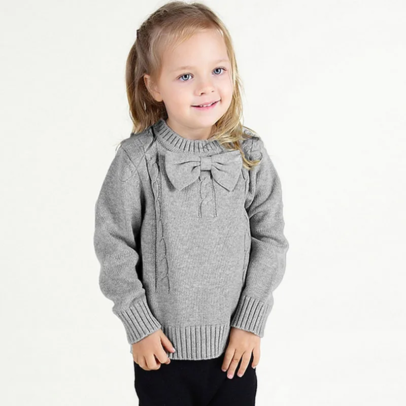 Winter Autumn Children Bow Sweater Warm Girls Sweaters Kids Knitted Pullovers Clothes Infantis Solid Clothing | Детская одежда и