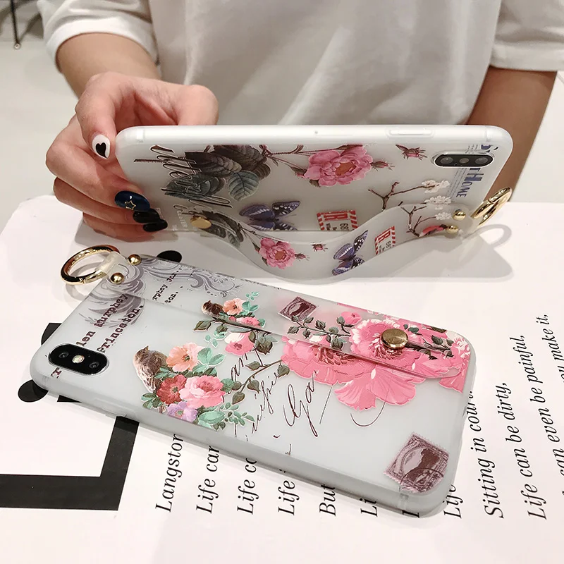 Чехол с цветочным принтом птиц и ремешком для Samsung S9 plus S8 Plus матовый чехол