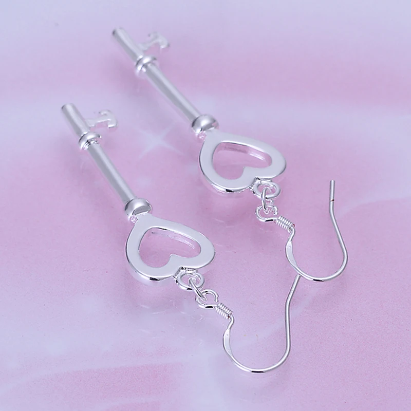 Fine Jewelry 925 Sterling Silver Charm Heart Key Drop Earrings For Women Fashion Free Shipping | Украшения и аксессуары