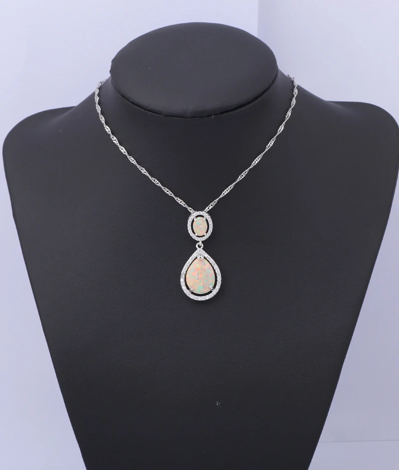 Женское Ожерелье с белым огненным опалом 29 мм серебряное ожерелье подвеской