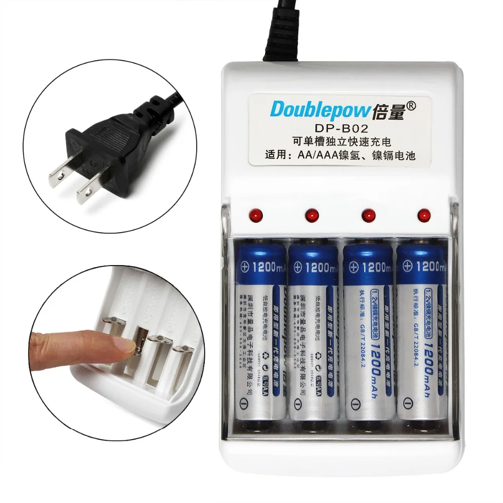 4 шт. Doublepow AA 1 2 V 1200 mAh аккумуляторная батарея + Независимые каналы быстрая
