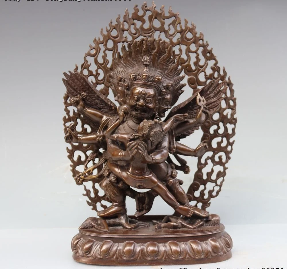 

Тибетский буддизм, медная бронза, 3 головки, 6 рук, Mahakala, подходящая фотография