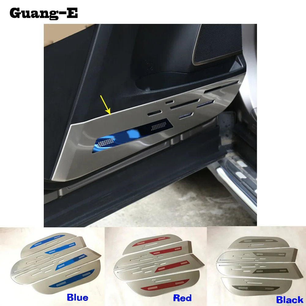

Car Stainless Steel Front Inside Door Audio Speak Sound Cover Anti Kick Mat Part Trim Hoods 4pcs For Toyota RAV4 2016 2017 2018