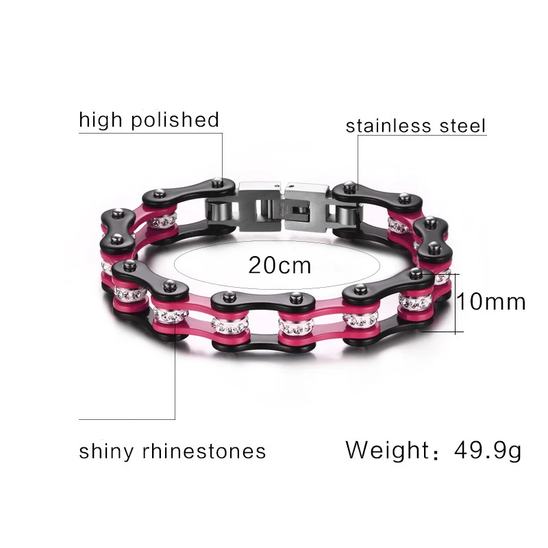Женский браслет из нержавеющей стали 316L розовые стразы в стиле панк для байкеров