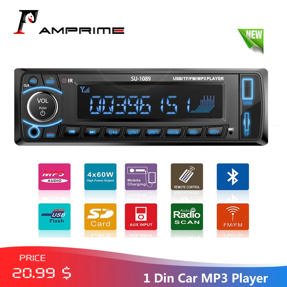 Автомагнитола AMPrime 1 Din Autoradio Aux приемник Bluetooth стерео радио MP3 мультимедийный плеер Поддержка FM/MP3/WMA/USB/SD автомобильный аудио