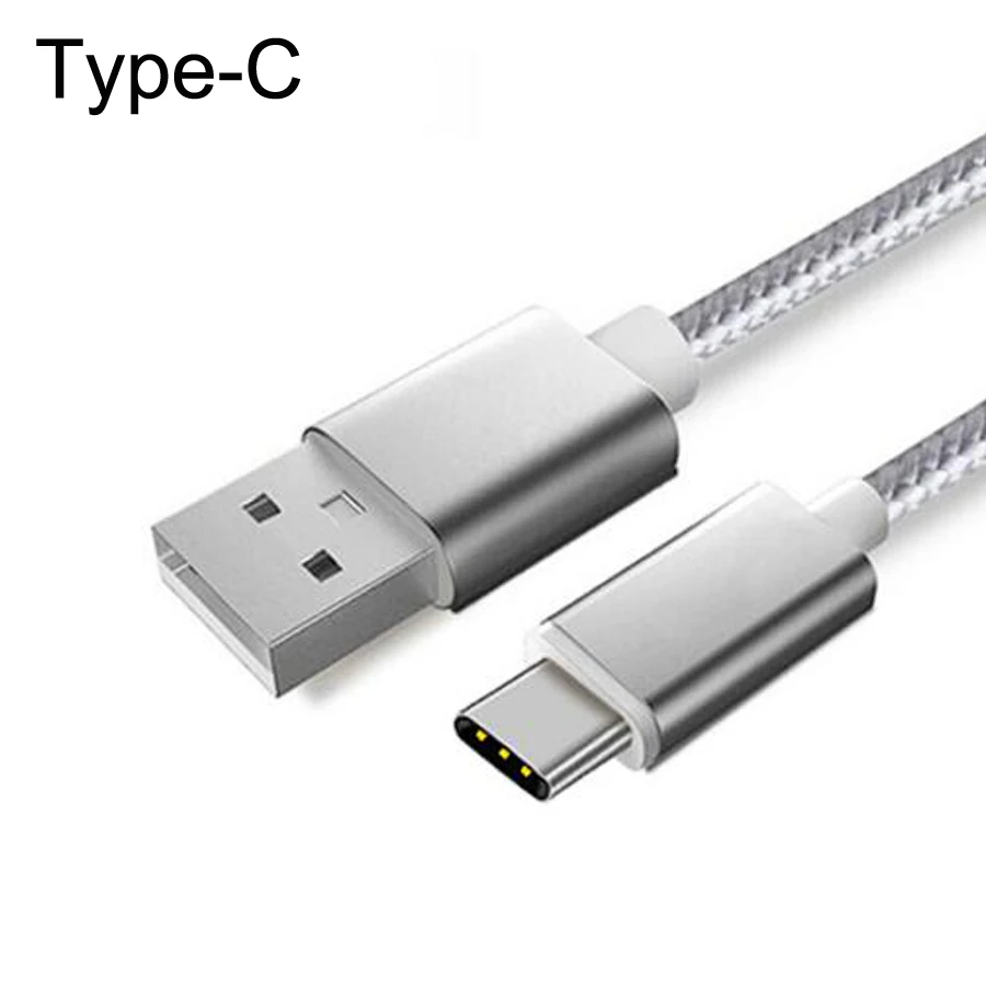 silver Нейлоновый кабель usb type-C для samsung Galaxy S9 S8 Plus, кабель для быстрой зарядки и USB-C, кабель для зарядки мобильных телефонов USBC type-C, кабели для передачи данных - Цвет: silver