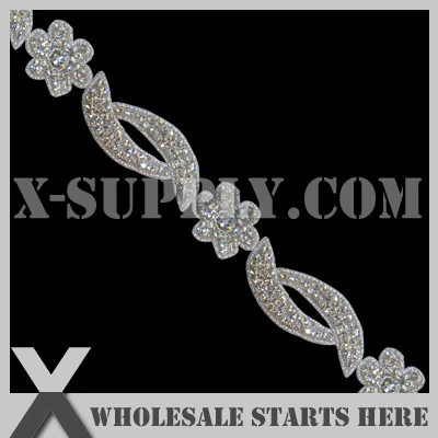 

Crystal Rhinestone Applique Beaded Trim,White Base with Crystal Rhinestones in Silver Metal Settings