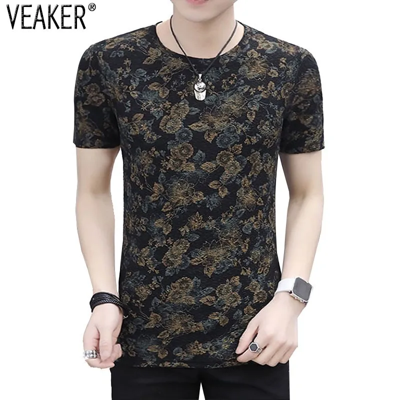 2020 New Men's Flower Printed Short Sleeve T Shirt Male Summer  Slim Fit Printed T Shirt Tops Floral T-Shirts M-3XL