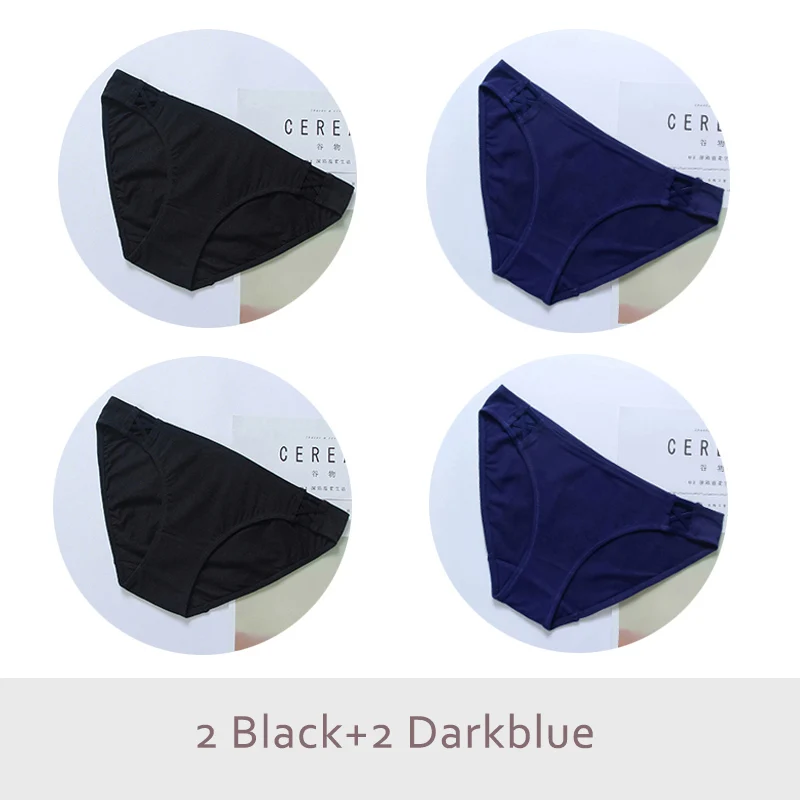 2Black 2Blue 4 шт. в упаковке! Сексуальные трусики из хлопка, бесшовное женское нижнее белье, трусы, мягкое шелковое нижнее белье, трусы DULASI, женские бикини, трусы DULASI - Цвет: 2Black 2Blue
