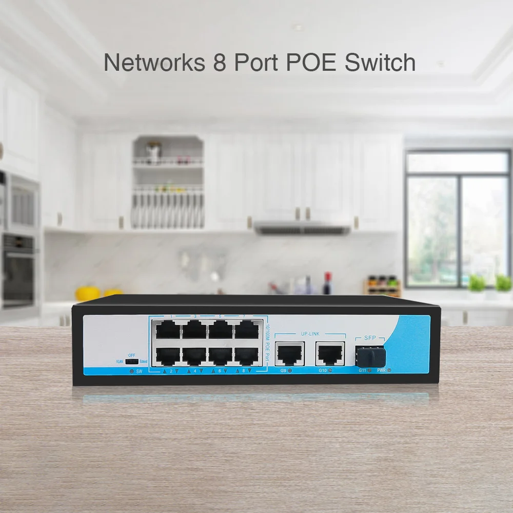 Сетевой коммутатор Ethernet с 8 портами POE 100 Мбит/с + 2*10/100/1000 м переключатель Uplink 1*1000