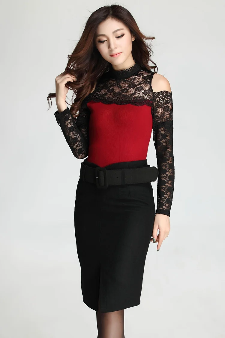 

Woman Spring Plus Size Solid Empire Knee-length 70% Wool Pencil Skirts Female Autumn Oversized Thick Front Fork Wool Slim Skirt