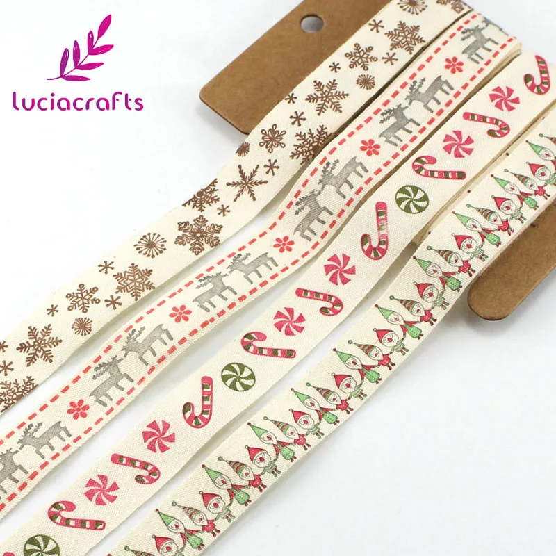 Lucia Crafts 5/8 ''15-16 мм Рождественская мультяшная печать хлопковые ленты подарочная упаковка «сделай сам» аксессуары ручной работы Q0405