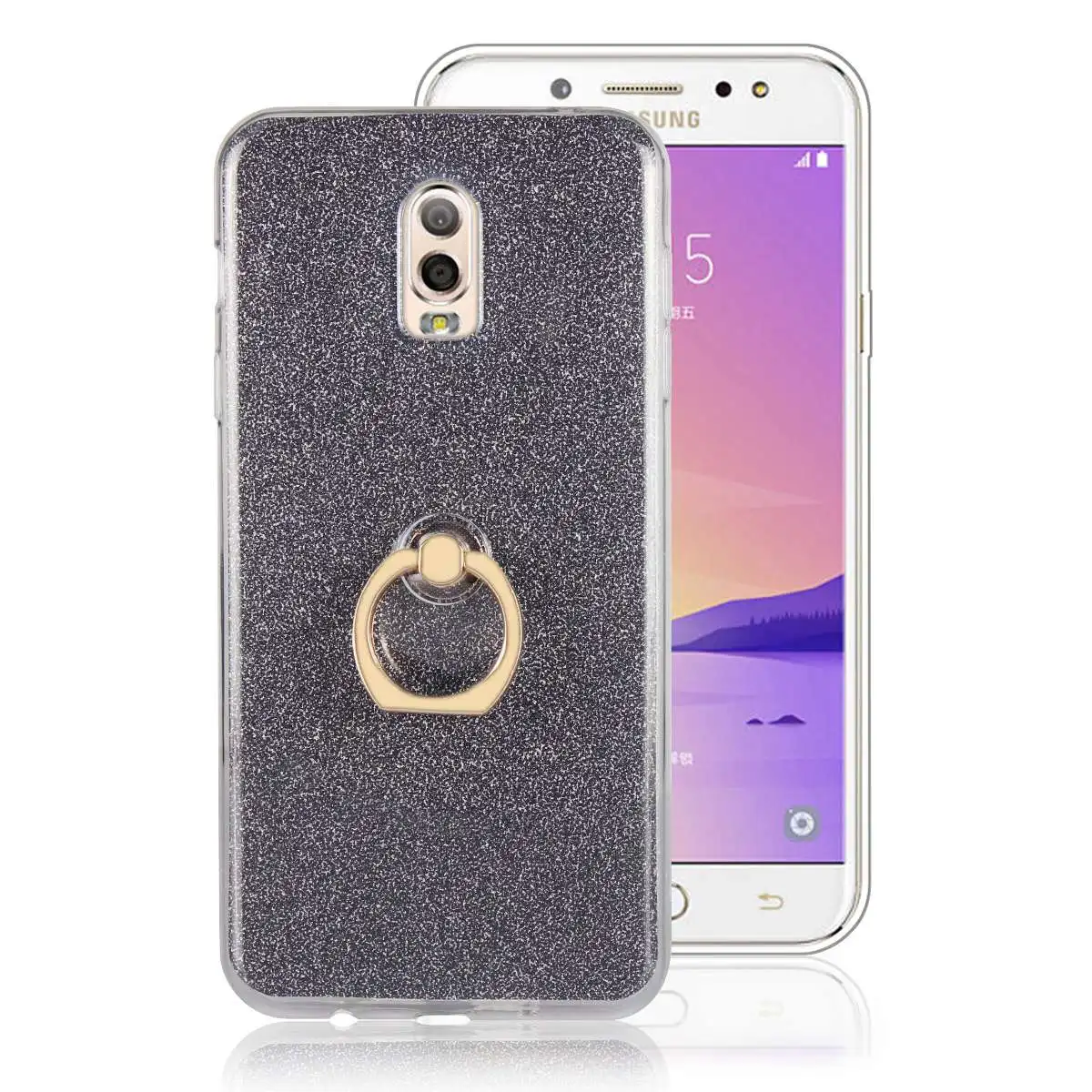 Блеск стенд для колец на палец чехол samsung Galaxy C8 J7 Плюс Крышка силиконовая