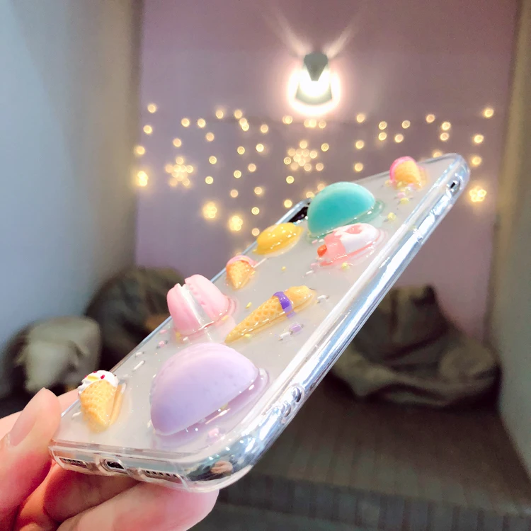 Luxury Glitter Transparent Kawaii Macaroon Phone Case for IPhone X XS MAX XR Cartoon Cover 8 7 6 S 6S Plus Cute Cases |