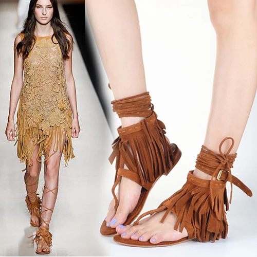 Сезон весна-лето сандалии с Т-образным ремешком и кисточками Вьетнамки