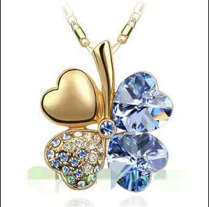 gold lightblue Австрийский Кристалл, 4 четырехлистных листа клевера, подвески, качественные модные ювелирные изделия, Прямая, подвески, женские аксессуары - Окраска металла: gold lightblue