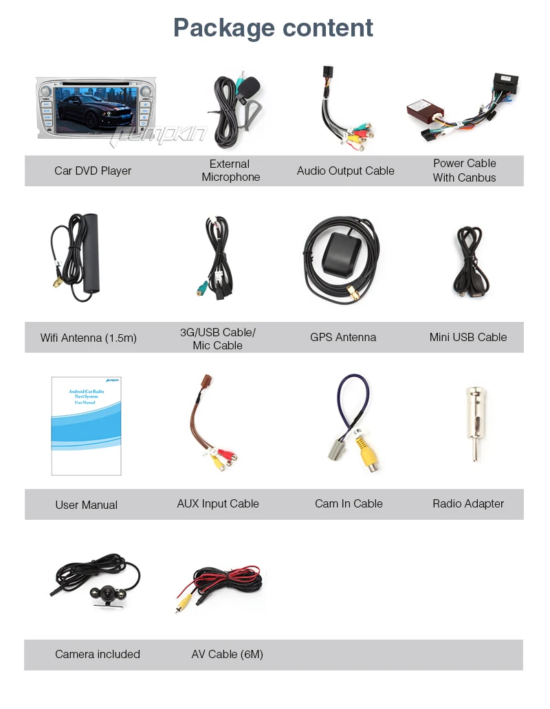 Pumpkin2 Din Android 7 1 автомобильный dvd-плеер для Ford Mondeo/Focus четырехъядерный 2G RAM 32G ROM GPS
