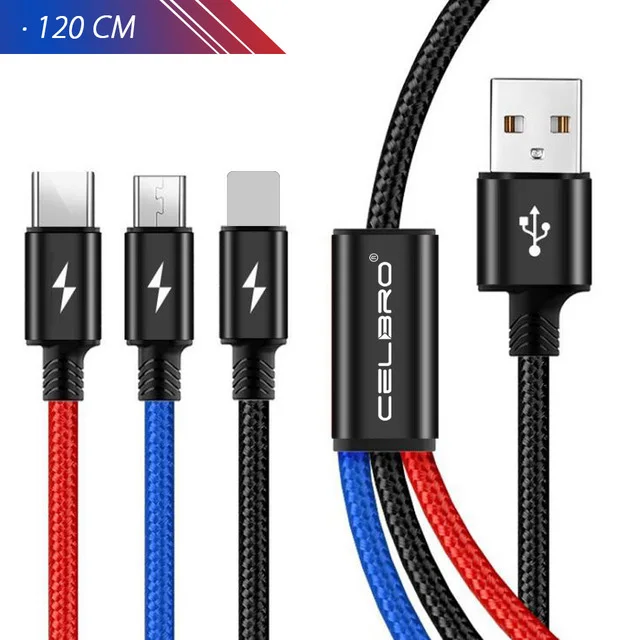2 м 2 м Usb кабель 3 в 1 Usb type C зарядный кабель шнур для huawei P20 Pro mate 20 Pro Xiaomi Mi 9 8 3 в 1 Usb зарядный кабель - Цвет: 120CM