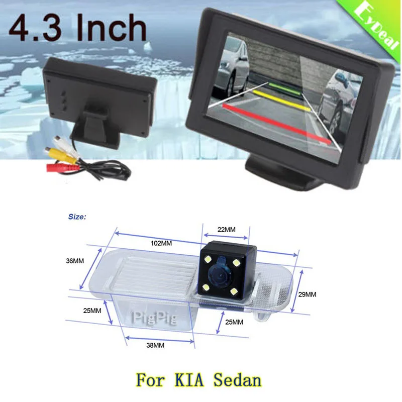 2in1 TFT LCD 2 Video Input 4.3 Inch Car Parking Monitor With CCD Backup Camera Rear View Camera for KIA Rio K2 Sedan, Free Ship