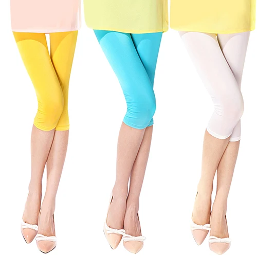 Women's Candy Color Stretchy Cropped Leggings Ultra Thin Shorts Pants | Женская одежда