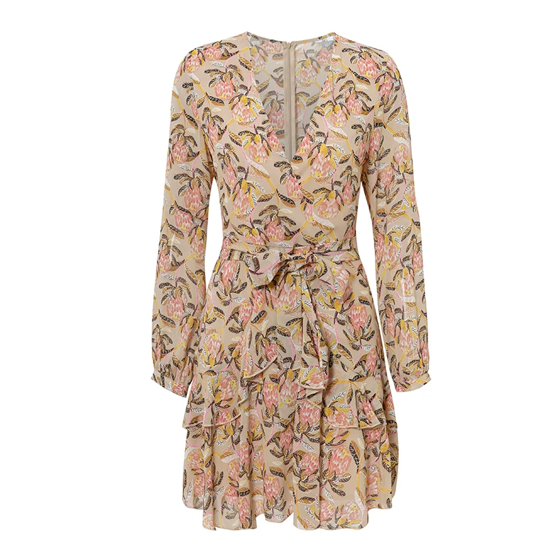 2019 романтическое шифоновое праздничное платье с цветочным принтом и рюшами