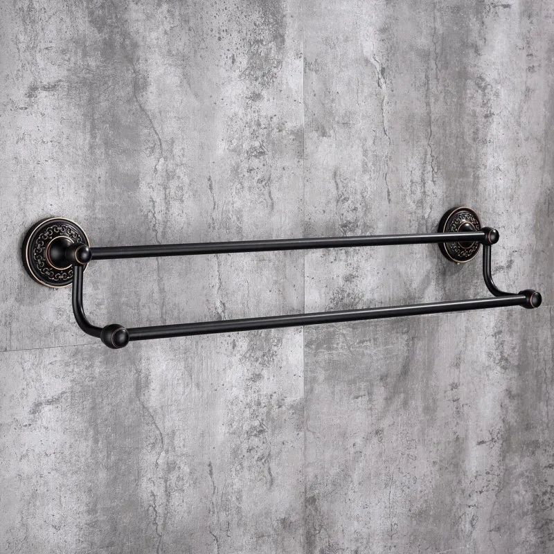 Towel bar-2 tier Набор оборудования для ванной комнаты, современный круглый стиль, мыльница, крючок для халата, Черный Матовый держатель для полотенец, держатель для бумаги, набор аксессуаров для ванной, SY111-R - Цвет: Towel bar-2 tier