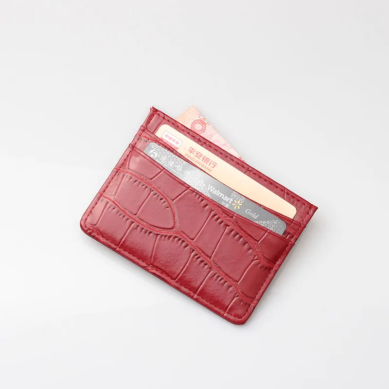 Burgundy XMESSUN, Крокодиловая Кожа, держатель для карт, коровья кожа, ID, кредитная карта, кошелек, бесплатное имя на заказ - Цвет: Burgundy