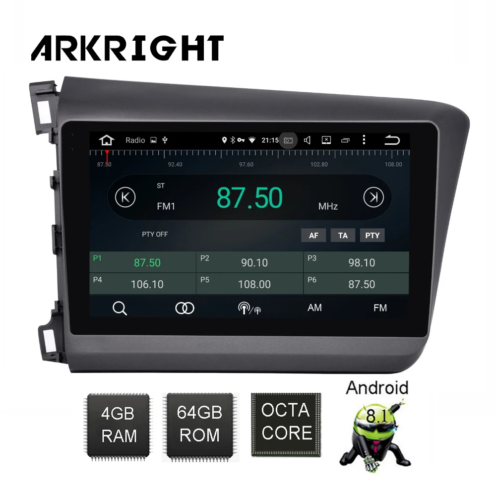 Автомагнитола ARKRIGHT с GPS Навигатором 2Din Android 8 1 4 + 64 ГБ DSP для Honda Civic 2012
