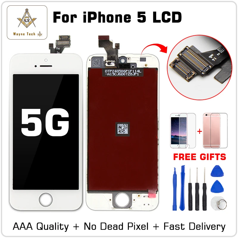 Качество AAA + экран дисплея для iPhone 5 5G с дигитайзером и рамкой LCD сборка подарками