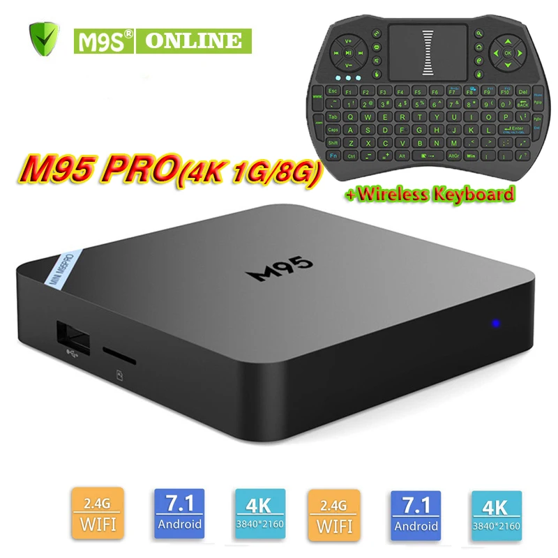 M95 PRO Amlogic S905W Android 7 1 KD17.5 ТВ коробка 4 ядра ГБ + 8 К 1080 P видео потокового Коробки I9