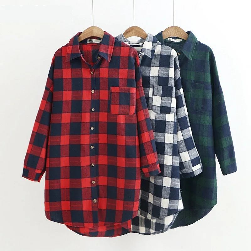 

Womens tops and blouses 2020 Spring Summer New Plus size blouse Women Plaid Long Leisure Casual Tops Fashion Feminine blouse D10