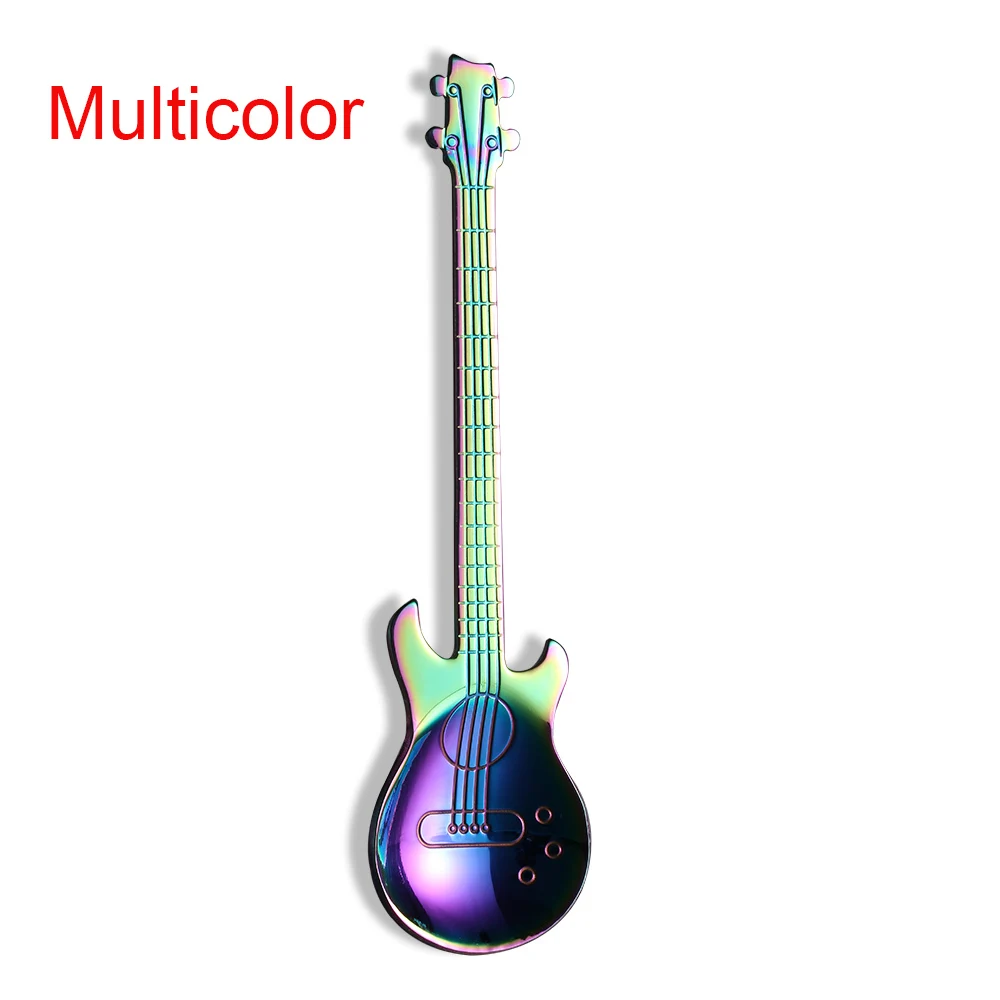 multicolor 1 шт. новая гитара кофейная ложка из нержавеющей стали Радужная ложка-мешалка для кофе холодный напиток чайные инструменты кухонные аксессуары - Цвет: multicolor