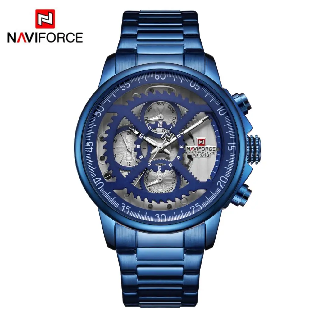 Blue NAVIFORCE мужские часы, военные Роскошные брендовые часы, мужские кварцевые часы из нержавеющей стали, модные часы с датой недели, мужские часы - Цвет: Blue