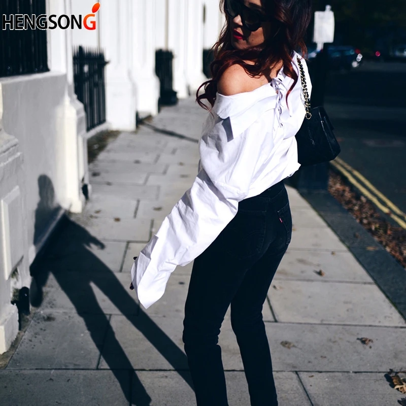 Женская Базовая рубашка с v образным вырезом однотонная длинным рукавом