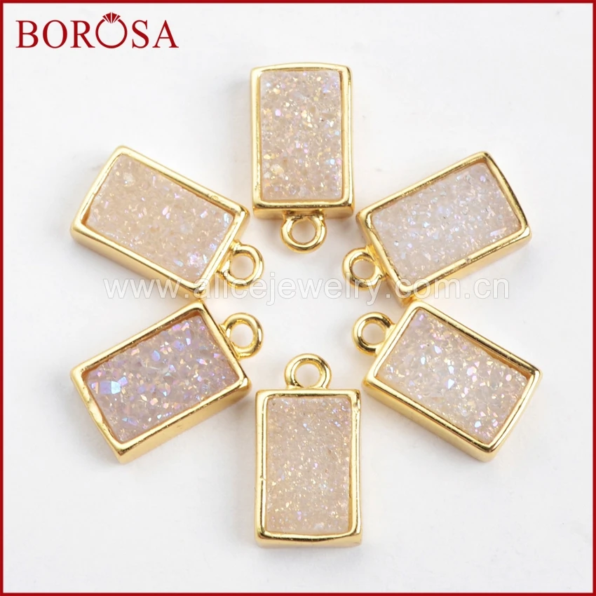 

BOROSA Multi Color Rectangle Shape Druzy Crystal Geode Druzy Pendants Gold Titanium Druzy Pendant Charm Bead with Bail ZG74