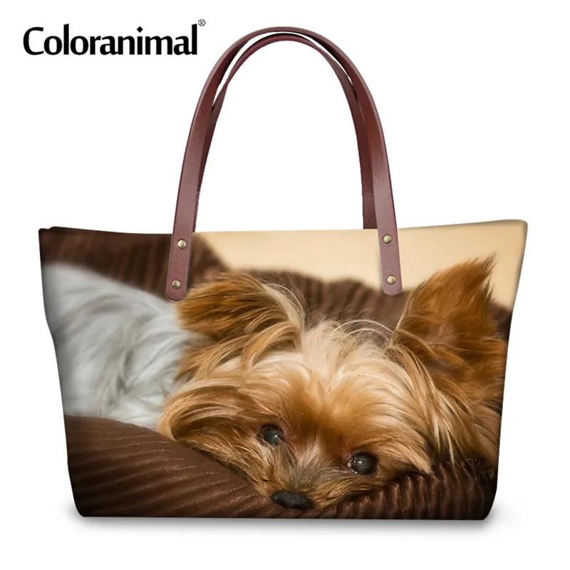 HM3064AL Coloranimal Women's Big Tote Bag Shoulder Bag for Ladies Female Shopper Bag Funny Pet 3D Dog Yorkshire Terrier Print Hand Bag - Цвет: HM3064AL