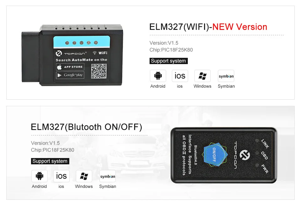 TOPDON V1.5 ELM327 Bluetooth OBD2 сканер автомобильный OBD диагностический инструмент Автомобильный Автоматический ELM327 считыватель кодов сканирующий инструмент для iPhone