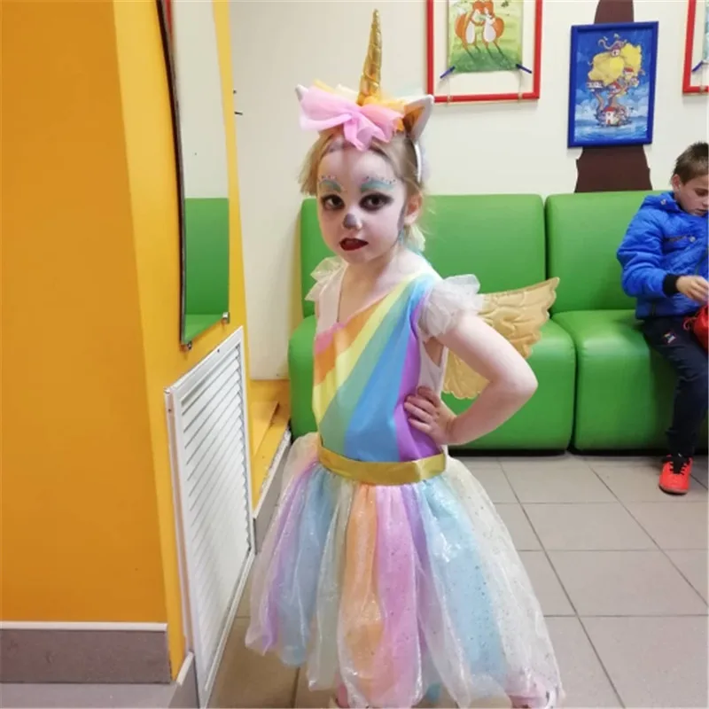 Платье с единорогом для девочек, костюм радужной пачки, платье принцессы для костюмированной вечеринки на день рождения, детская одежда на Хэллоуин, карнавал, одежда с единорогом