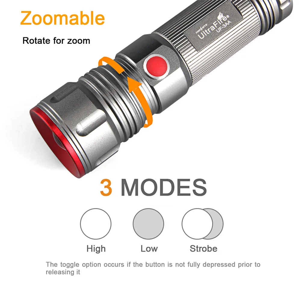 Светодиодный фонарь Ultrafire 3 mode поворотный масштабируемый светодиодный фонарик