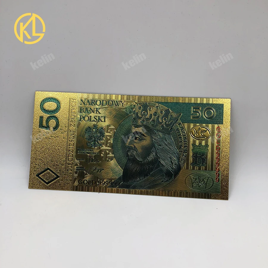 10 шт./лот Клейна Цветной 999 9 кредитка сусального золота деньги ПОЛЬША 50 PLN для