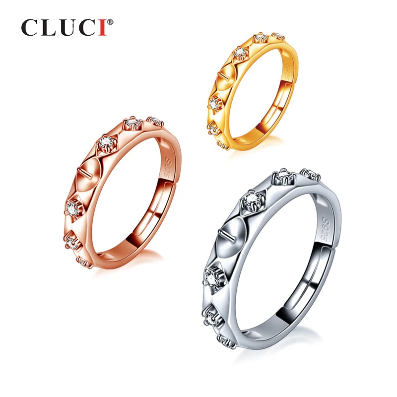 

CLUCI, регулируемое круглое Открытое кольцо из стерлингового серебра 925 пробы с цирконием для женщин, классическое Настоящее серебро 925 пробы, кольцо с жемчугом, крепление SR2242SB