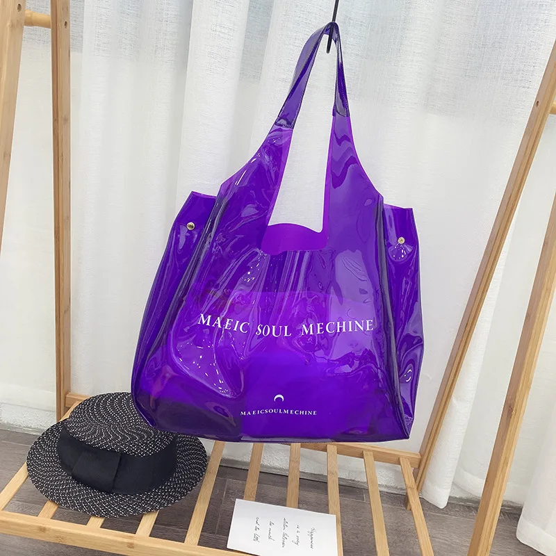 

Casual tote bag jelly shoulder bag pvc transparent handbags candy color large capacity handbag shoulder women