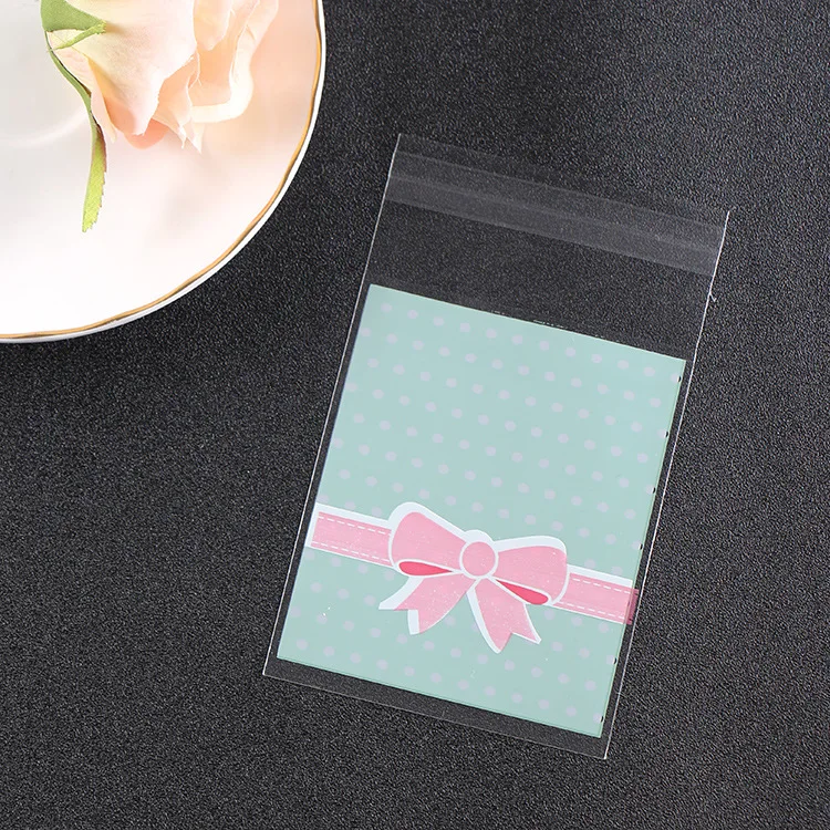 500 шт. милые розовые целлофановые пакеты для печенья с бантом пластиковые