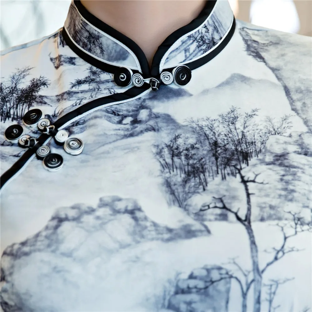 Шанхай история Традиционный китайский топ с коротким рукавом цветочный cheongsam Топ