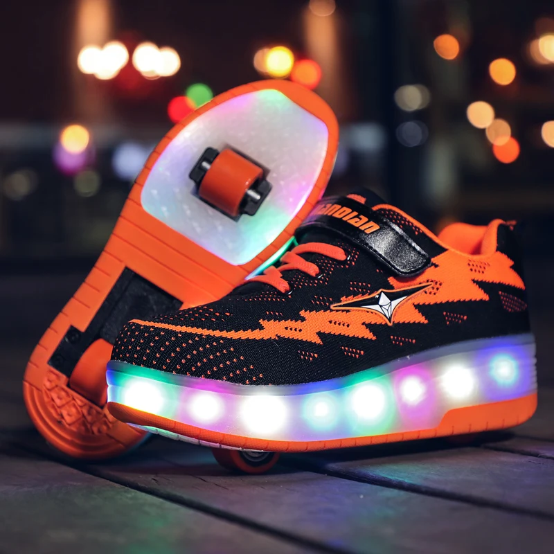 

Two Wheels Pink Blue Sneakers USB Charging Led Light Roller Skate Shoes for Children Kids Shoes Boys Girls Shoes Light Up Unisex