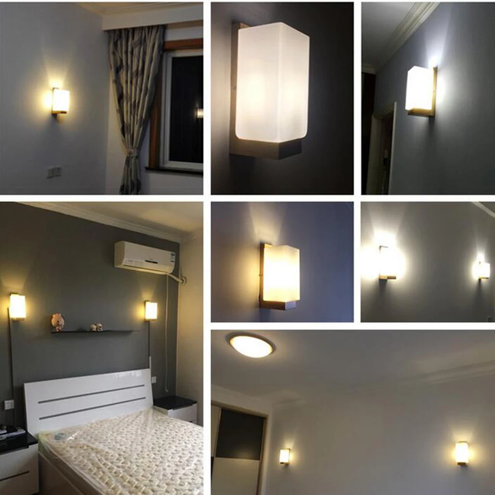 

Modern Wooden LED Wall Lamp E26 E27 Bulb wall Lights Frosted Glass For Home Living room hallway bedroom