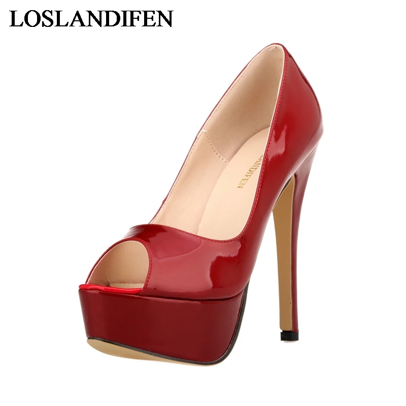817 16Patent Leather Новое поступление; цвет черный, желтый, синий; модные пикантные свадебные туфли на высоком каблуке 14 см; женские туфли-лодочки на платформе; NLK-A0002 - Цвет: 817 16Patent Leather